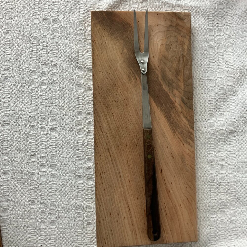 Vintage Robinson Knife Co Made In USA Stainless Meat Carving Fork Wood Handle